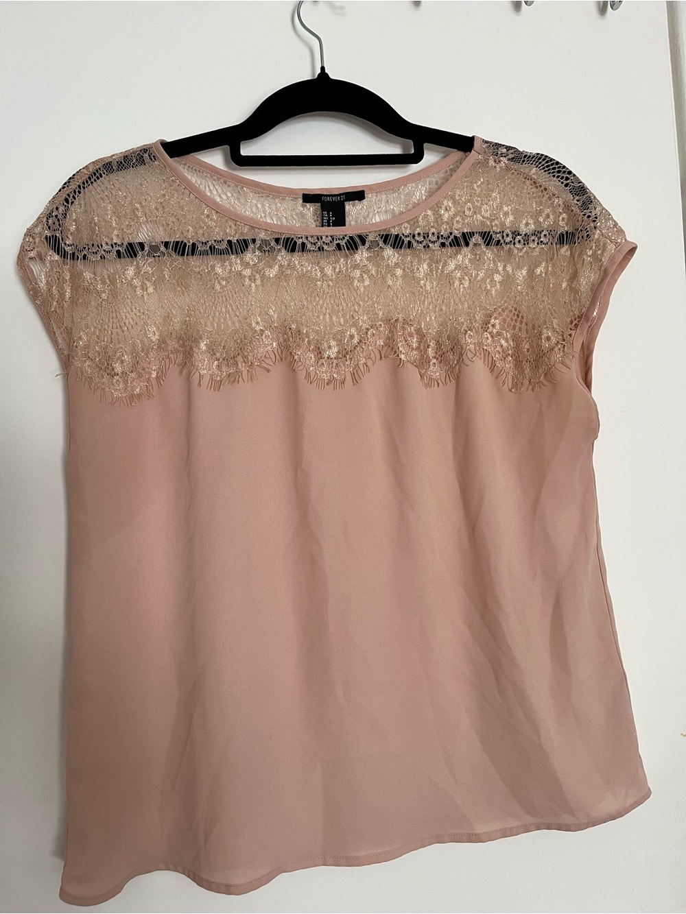 Forever 21 Blush Pink Lace Yoke Cap Sleeve Blouse